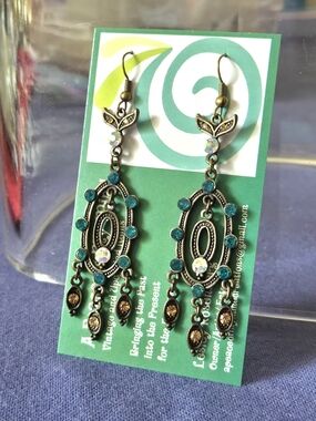 Vintage Rhinestone Turkish Chandelier Earrings Prom Graduation Blue